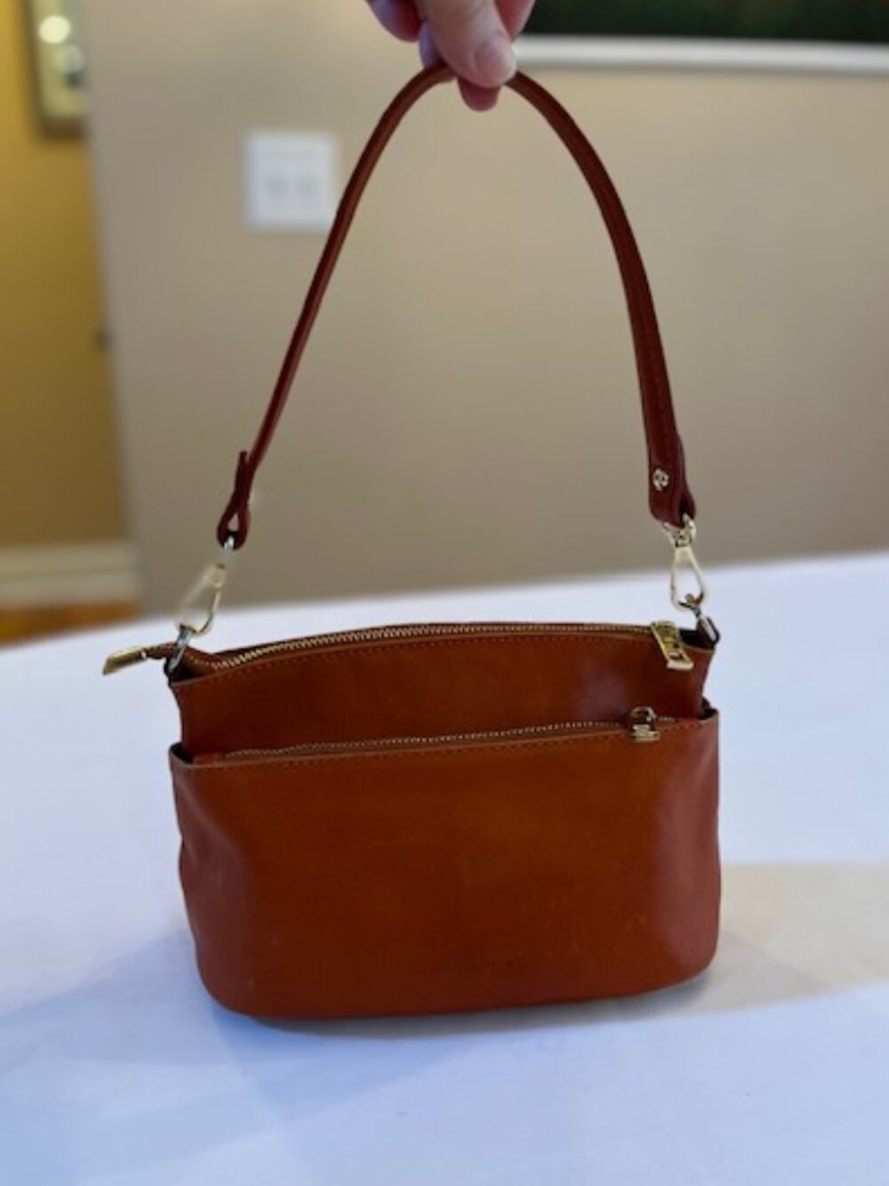 DIVINA FIRENZE | Italian Leather Honey Brown Short Strap Shoulder Bag Clutch-EUC